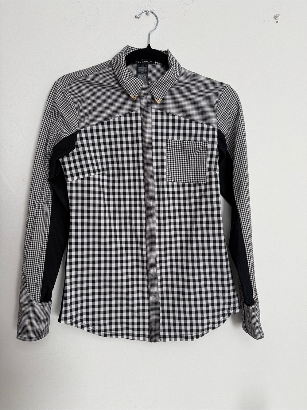 Noel Asmar Black and White Gingham Panel Long Sleeve Shirt